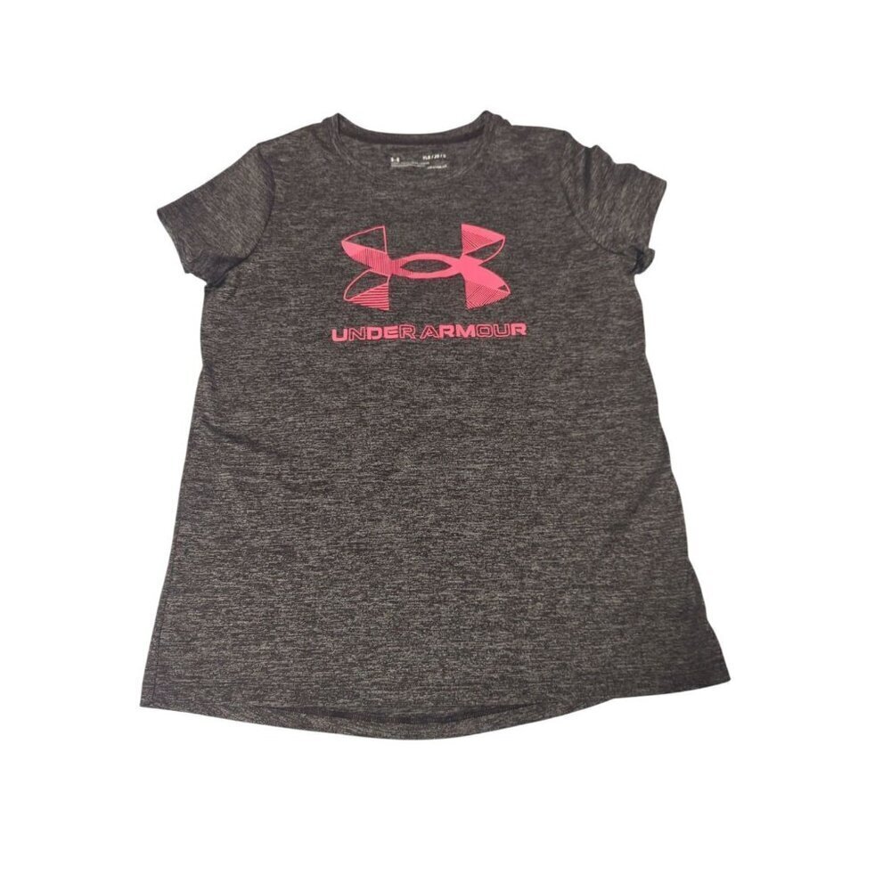 UNDER ARMOUR GIRLS GRAY & PINK ATHLETIC TEE SHIRT SIZE Large